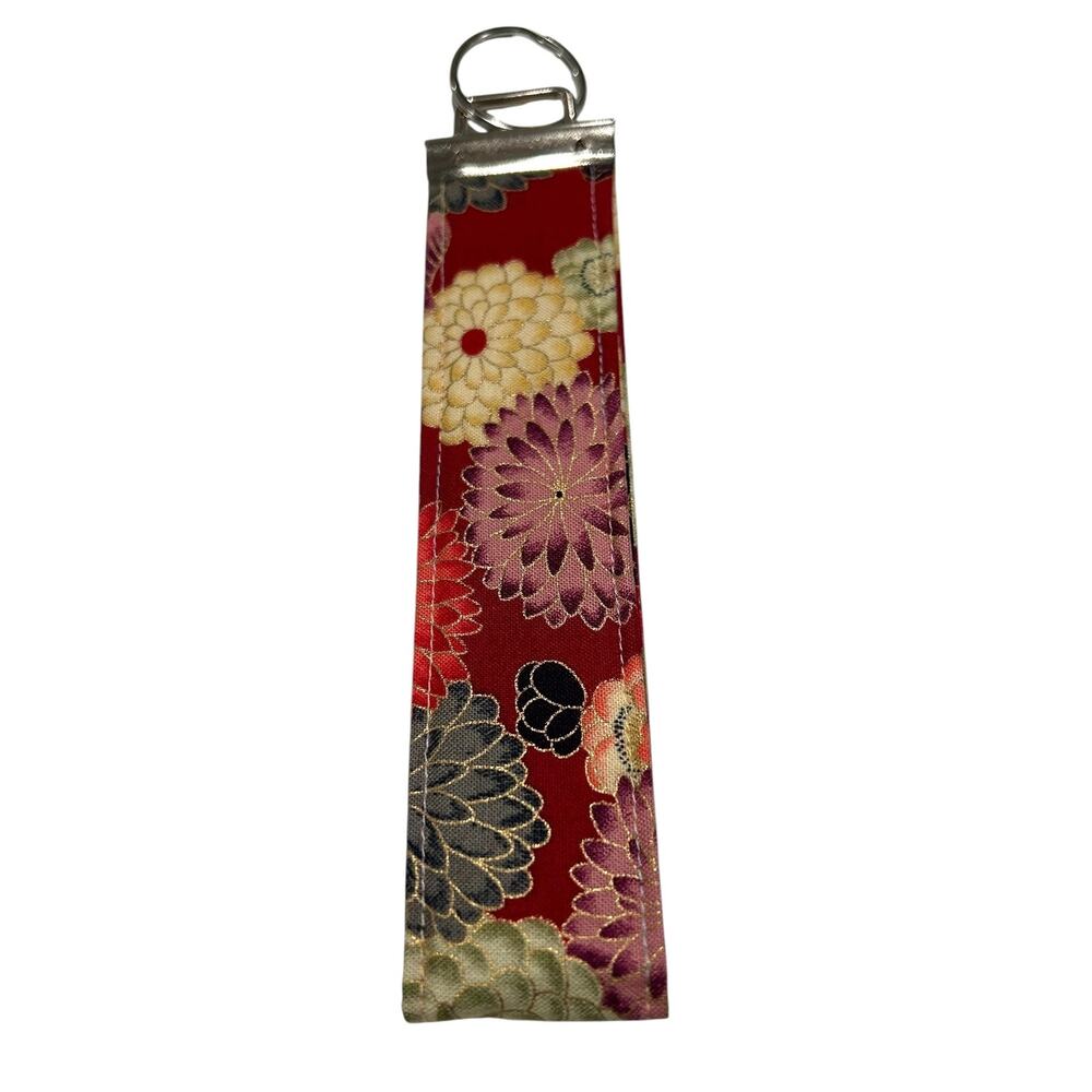 NEW Handmade Wrist Keychain Red and Multicolor Chrysanthemum Pattern